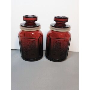 Vintage Wheaton NJ Ruby Red Glass Sunflower Shaker Jars Set of 2 Apothecary